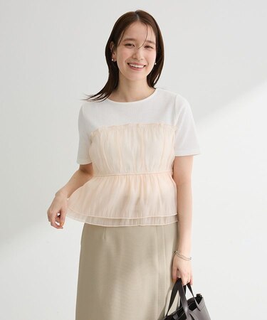 オーガンジービスチェドッキング半袖プルオーバー