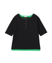 配色ヘンリーネック半袖プルオーバー
