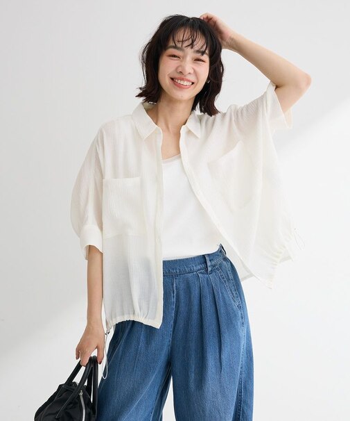 表面感裾ドロスト半袖シャツ