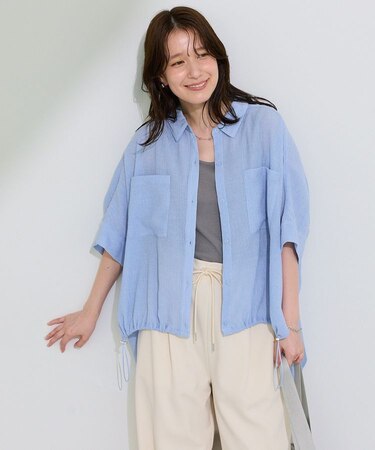 表面感裾ドロスト半袖シャツ