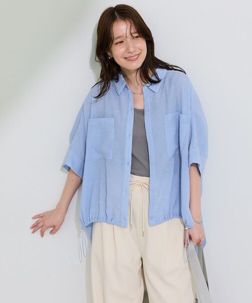 表面感裾ドロスト半袖シャツ
