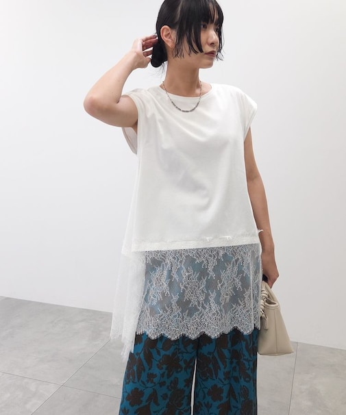裾レースイレヘムフレンチTシャツ