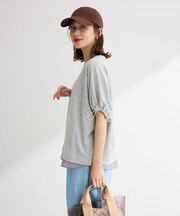 袖ドロストシアー裏毛ドッキングプルオーバー