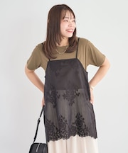 スカラップ刺繍レースレイヤードキャミソール