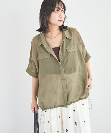 表面感裾ドロストシャツ