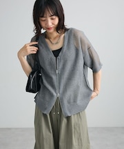 メッシュ5分袖ZIPカーディガン