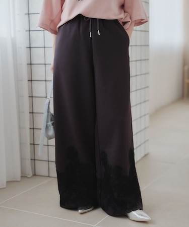裾レースドッキングカットパンツ