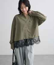 裾レースドッキングシャツ