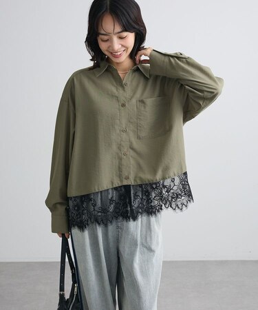裾レースドッキングシャツ