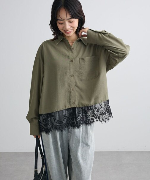裾レースドッキングシャツ