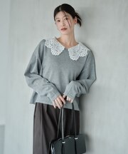 取り外し可能レース衿ニットプルオーバー