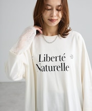 袖レースドッキング長袖ロゴTシャツ