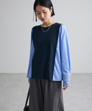 袖口スカラップ刺繍ドッキングプルオーバー