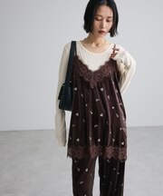 ベロア刺繍レースドッキングキャミビスチェ