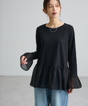 異素材切り替えペプラムロンTEE