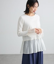 異素材切り替えペプラムロンTEE