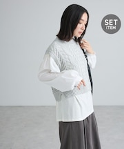 SET2点ケーブルニットベスト+ブラウス