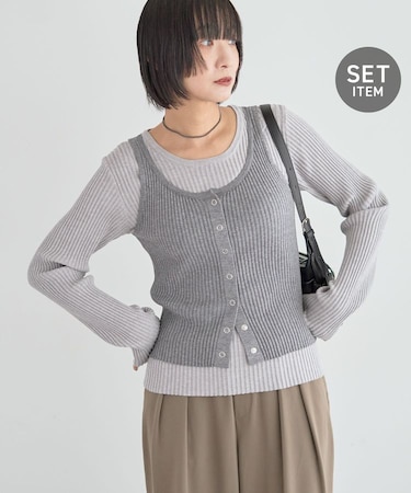 SET2点リングドットタンク＋リブニットプルオーバー
