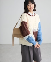 ケーブルフリンジニットプルオーバー