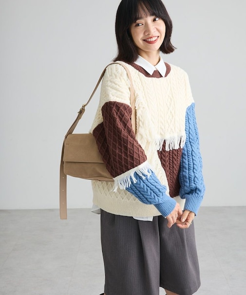 ケーブルフリンジニットプルオーバー