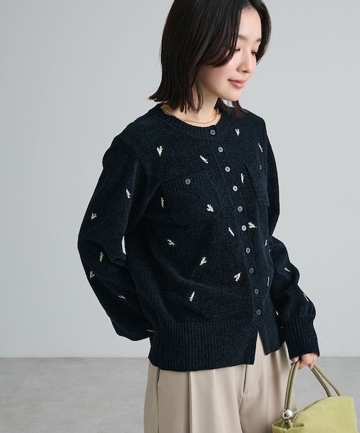 花刺繍モールニットカーディガン