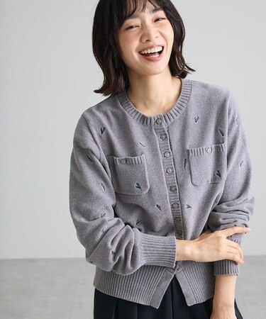 花刺繍モールニットカーディガン