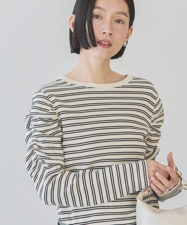 ショルダーギャザーワッフルプルオーバー