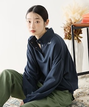 襟付き刺繍入りミニ裏毛プルオーバー