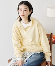 襟付き刺繍入りミニ裏毛プルオーバー