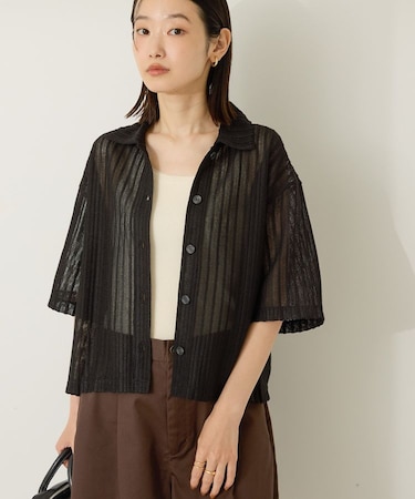 メッシュ半袖ブラウス