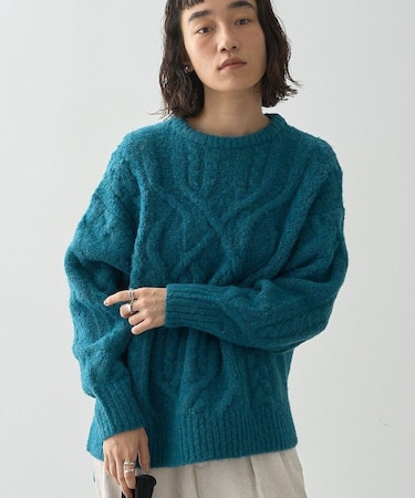 ローゲージアラン柄ニットプルオーバー