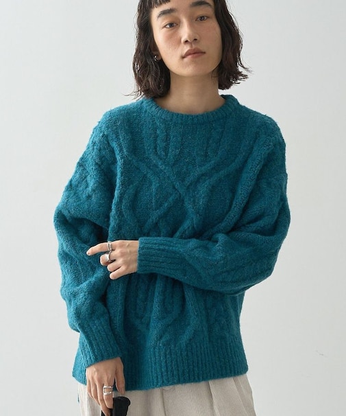 ローゲージアラン柄ニットプルオーバー