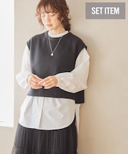 SET イージーケアロングシャツ+ポンチベスト/チュニック
