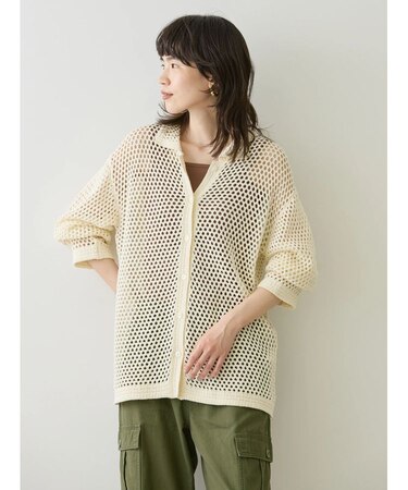 透かし編みニットカーディガン