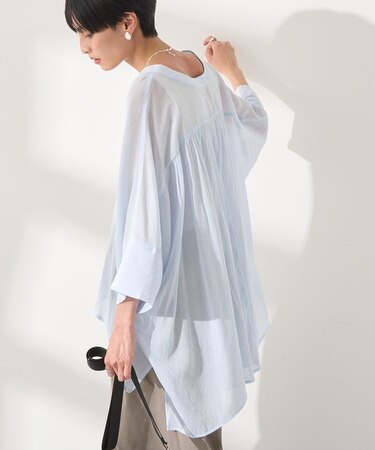 接触冷感Vネックシアー半袖BIGシャツ