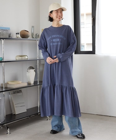 丈違いロゴティアードカットワンピース