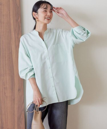 イージーケアバンドカラーWポケットロングシャツ