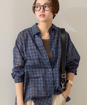 シアーチェック柄オーバーシャツ