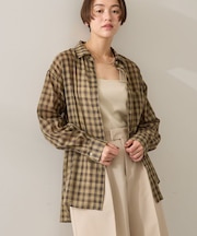 シアーチェック柄オーバーシャツ