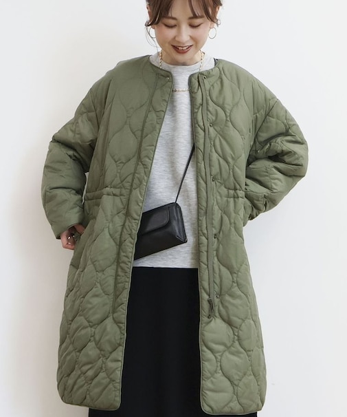 軽ポカノーカラーキルティングロングコート