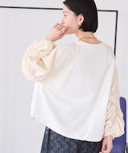 異素材ギャザースリーブミニ裏毛プルオーバー