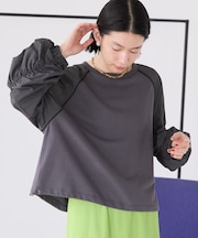 異素材ギャザースリーブミニ裏毛プルオーバー