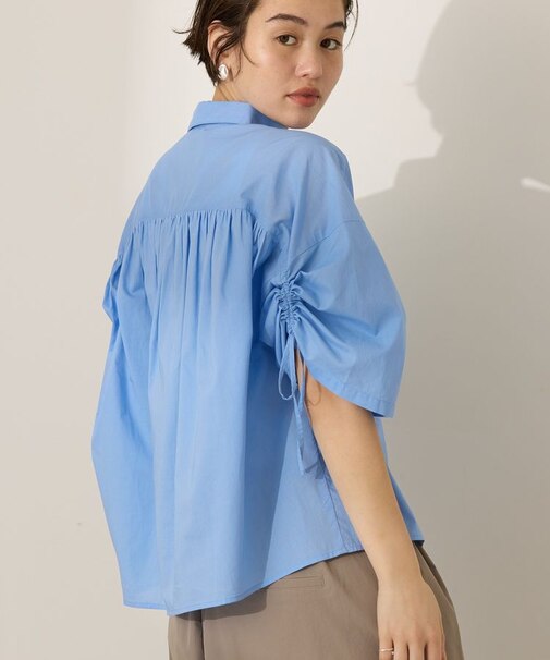 接触冷感ギャザーリボンスリーブ半袖シャツ