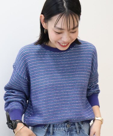 Mix編み地ニットプルオーバー