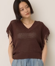 袖フリンジショート丈プルオーバー
