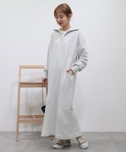 ハーフZIP裏毛ワンピース