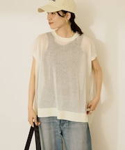 ウォッシャブルシアーニットフレンチスリーブトップス