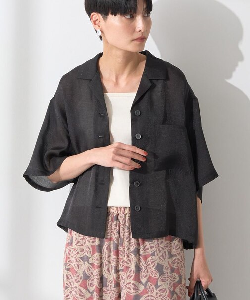 接触冷感シアー開襟半袖シャツ