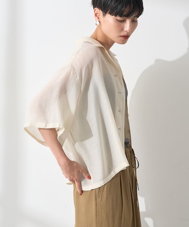 接触冷感シアー開襟半袖シャツ