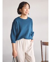 5分袖タックスリーブニットプルオーバー